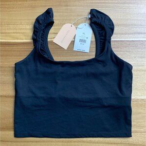 Blogilates Women Active Wear Ruffle Cropped Tank Top In Jet Black Size XL